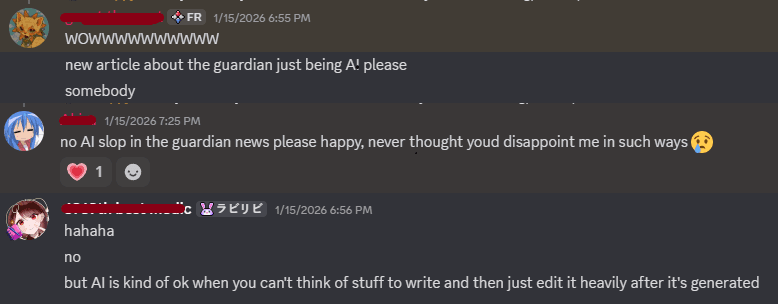 community reactions following allegations that the ogat guardien articles are ai slope